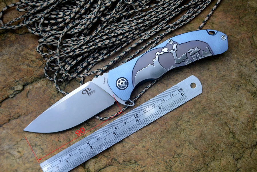 

CH Original knife CH3504 folding S35VN blade blue titanium handle hunting outdoors survival knife flipper opening with clip