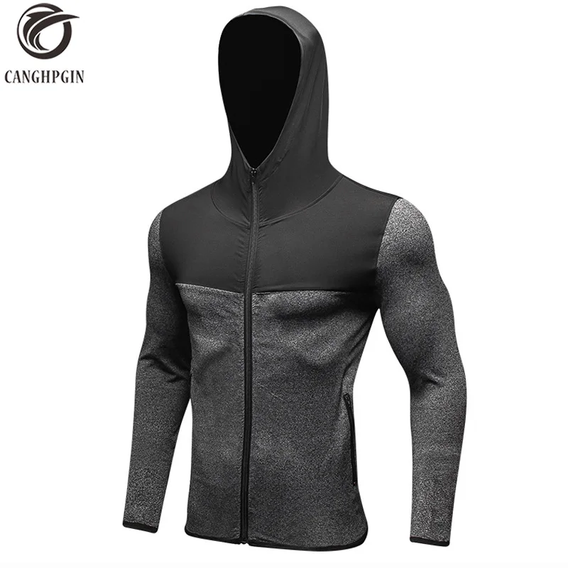 

Dry Fit Hoodies Men Running Jacket Compression Hoody Sports Football Jersey GYM Fitness Tights Reflective Zipper Hooded Jackets