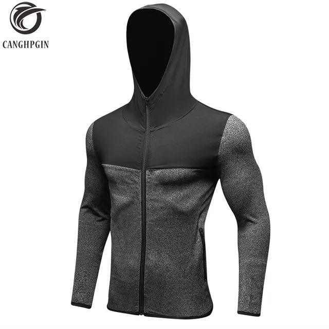 Dry Fit Hoodies Men Running Jacket Compression Hoody Sports Football Jersey GYM Fitness Tights