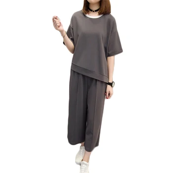 

Plus size Women Five sleeves T-shirt Tops Seven Points Wide leg pants Two piece Set Womens Summer Loose Casual Sets 5XL A284