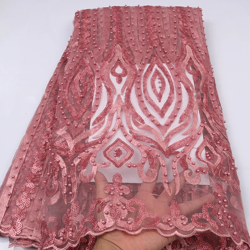 Новейшая африканская Тюлевая кружевная ткань нигерийская Свадебная кружевная ткань с блестками и бисером для кружевной ткани 5 ярдов платье 2619b