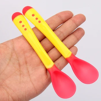 

Heat Sensing Color Changing Feeding Spoon Solid Feeding for Baby Cute Sensing Silicone Baby Spoon Baby Children Flatware Hot