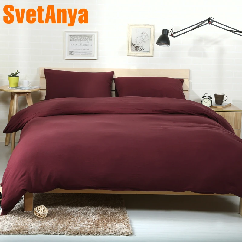 

Svetanya soft knitted Cotton Bed Linens Wine Bedding Set (Pillowcase flat or fitted Sheet Duvet Cover ) Solid Color