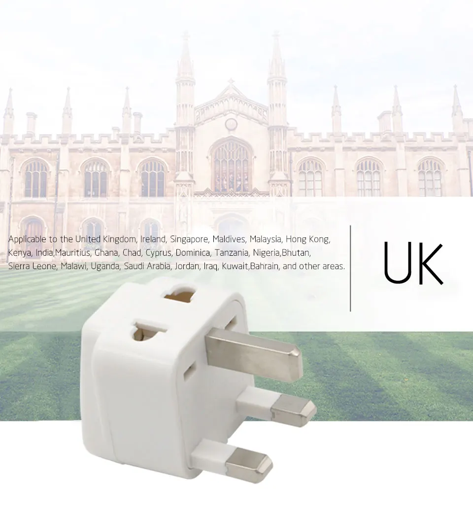 1PC Universal EU US AU to UK 3 Pin AC Power Socket Plug Travel Wall Charger Outlet Adapter Converter Connector UK plug White (5)