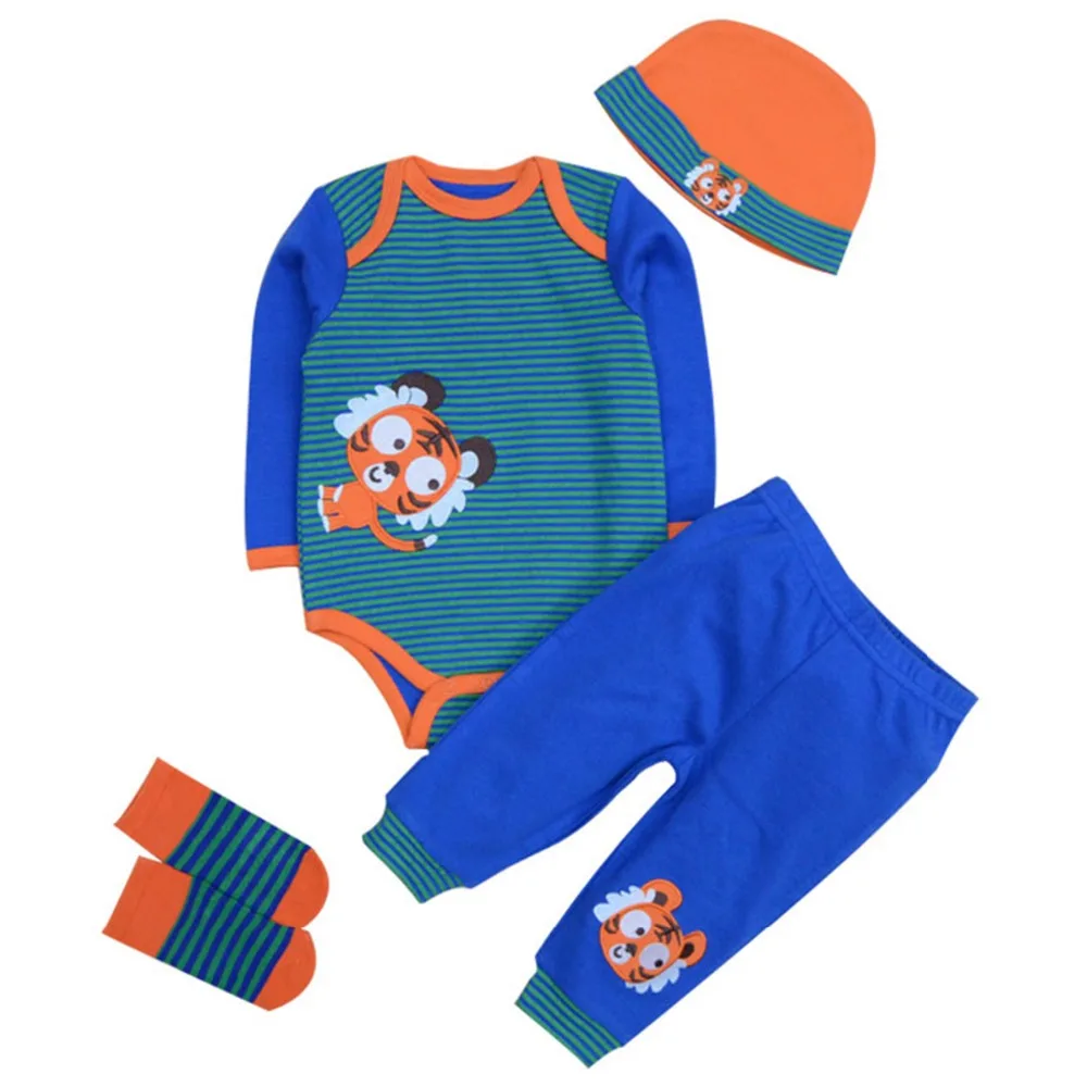 Kiddiezoom/брендовая одежда для малышей с длинными рукавами весенне-осенний Повседневный хлопковый комбинезон+ шапка+ носки+ леггинсы комплект одежды из 4 предметов