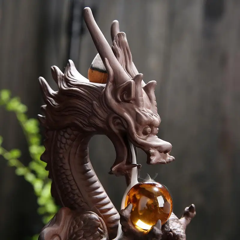 Китайский дракон керамическая курильница с обратным потоком ладан горелка дым водопад дракон ладан держатель с хрустальным шаром креативный домашний декор