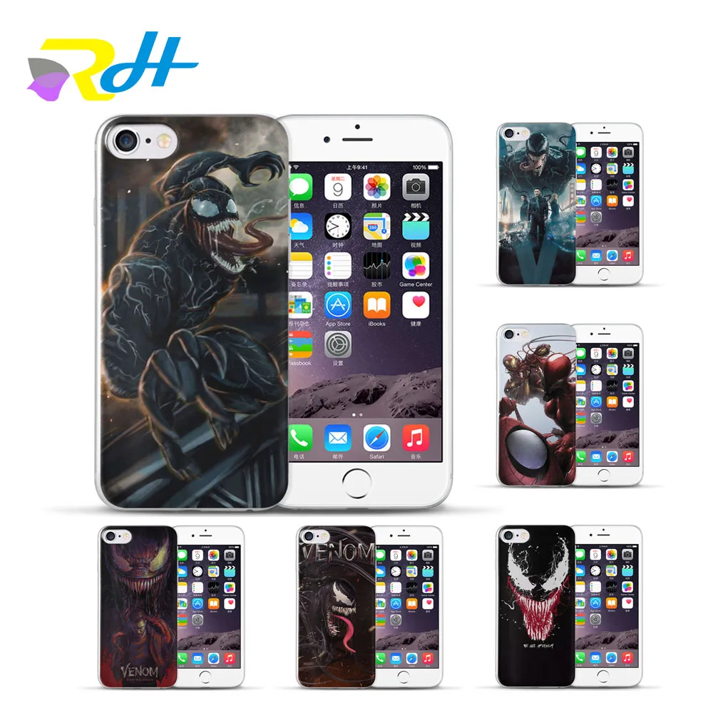 

For iphone 7 7Plus 6S 6 Plus 8 Plus X Xr Xs Max 5S SE Soft silicone Phone Cases Back Cover Capa For Venom Painted phone case