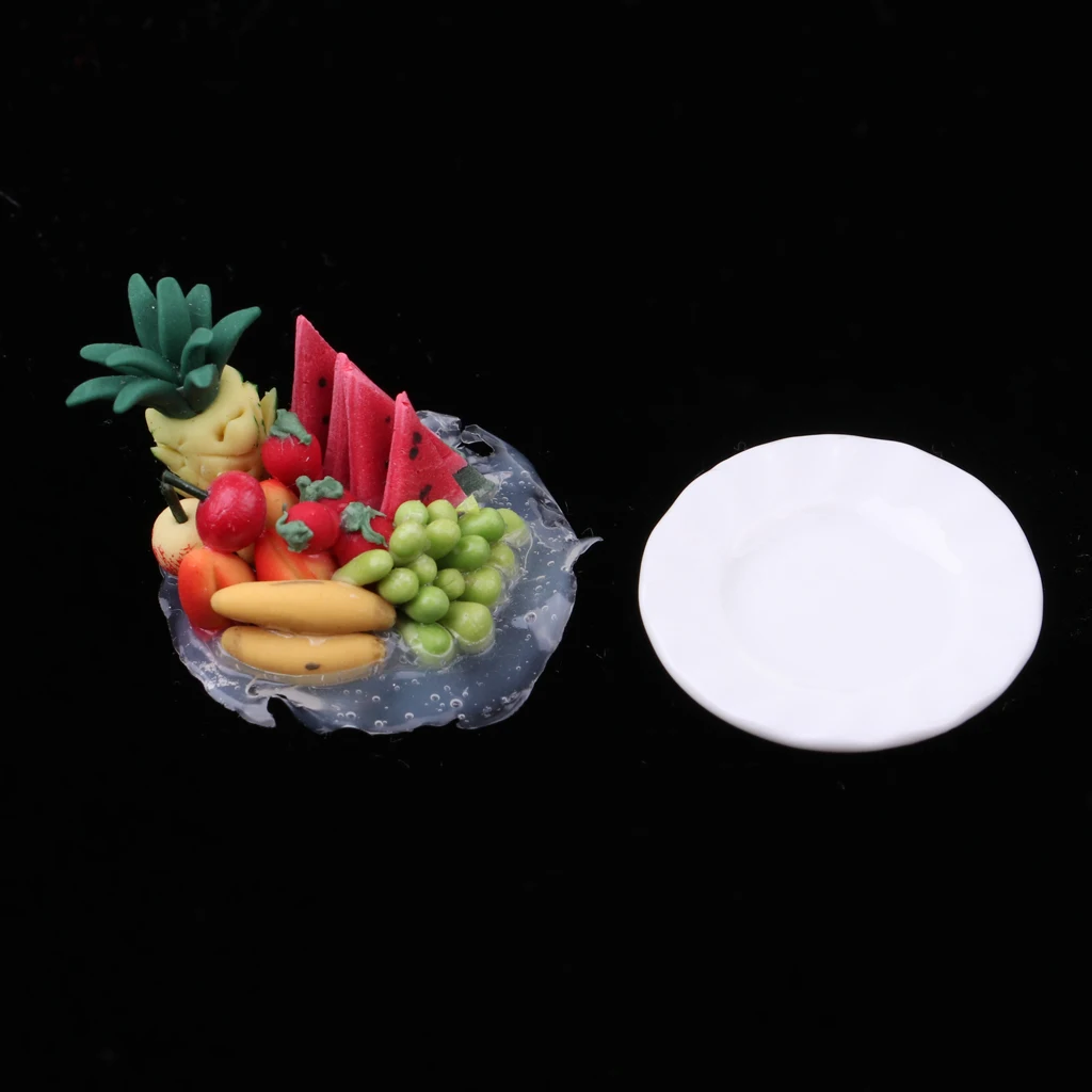1/12 Miniature Fruit Platter in Porcelain Plate Foods Model Dollhouse Living Room Table Accessories Decoration