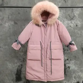 

Big fur collar long down coats female long sleeve cute bow White duck down jackets winter new fashion brand outerwear gx1651