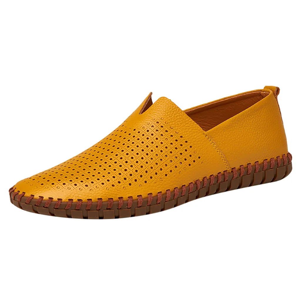 Мужская обувь без застежки; мужская повседневная обувь в деловом стиле; дышащая обувь в горошек; слипоны; обувь для вождения; мужские шлепанцы; 510 - Цвет: Yellow