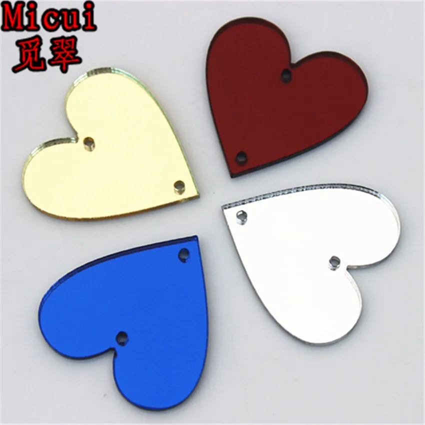 

Micui 20pcs 25mm heart Mirror Acrylic Rhinestones Crystals Stones Sewing Decorations for Garment Crafts MC777