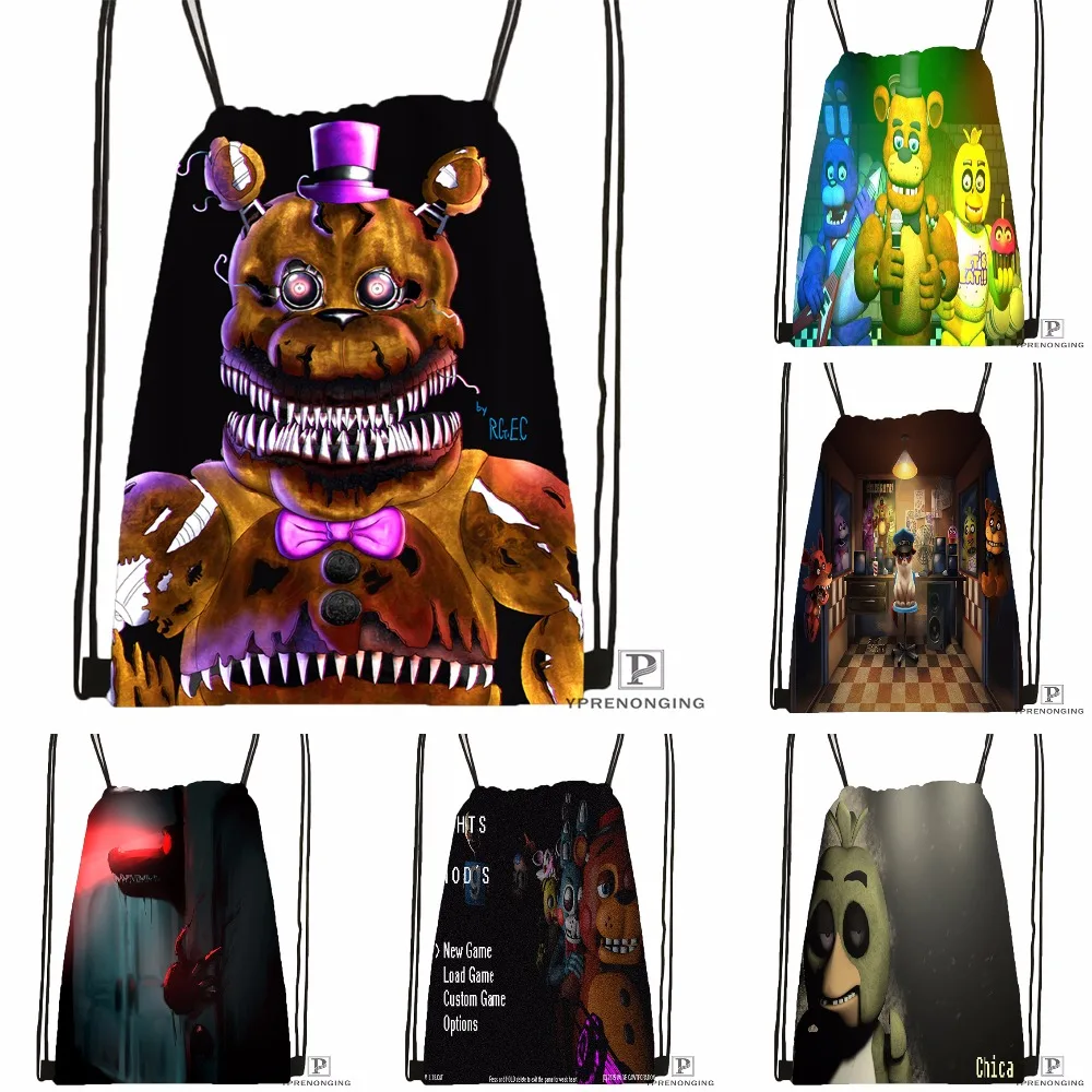 Custom Five Night at Freddy Drawstring Backpack Bag for Man Woman Cute Daypack Kids Satchel Black