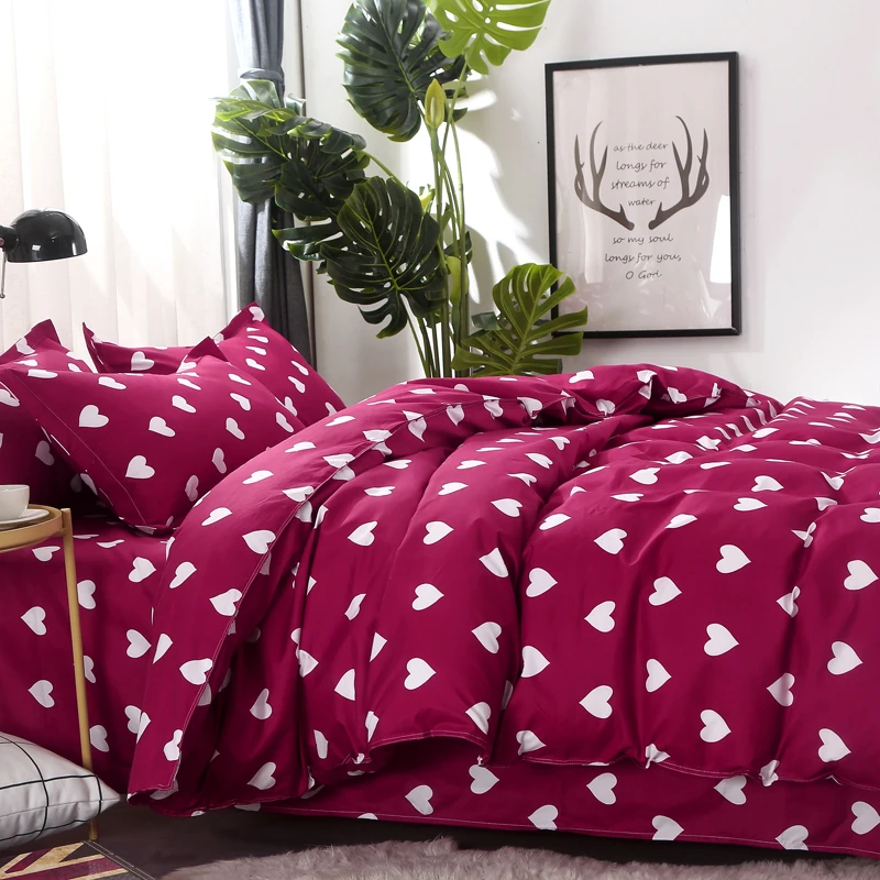 Buy 4pcs Red Love Heart Printed Bedding Sets Chinese