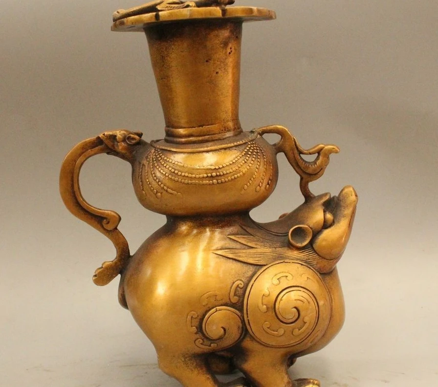 

9" Marked China Chinese Dynasty Bronze Mouse Beast Flower Bottle Vase Zun
