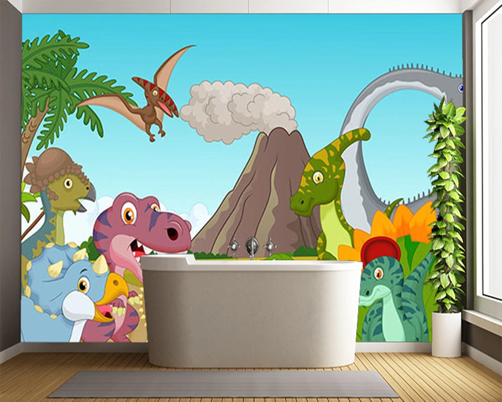 

Custom papel de parede infantil, CARTOON DINOSAURS murals for children's room living room sofa background home decor wallpaper