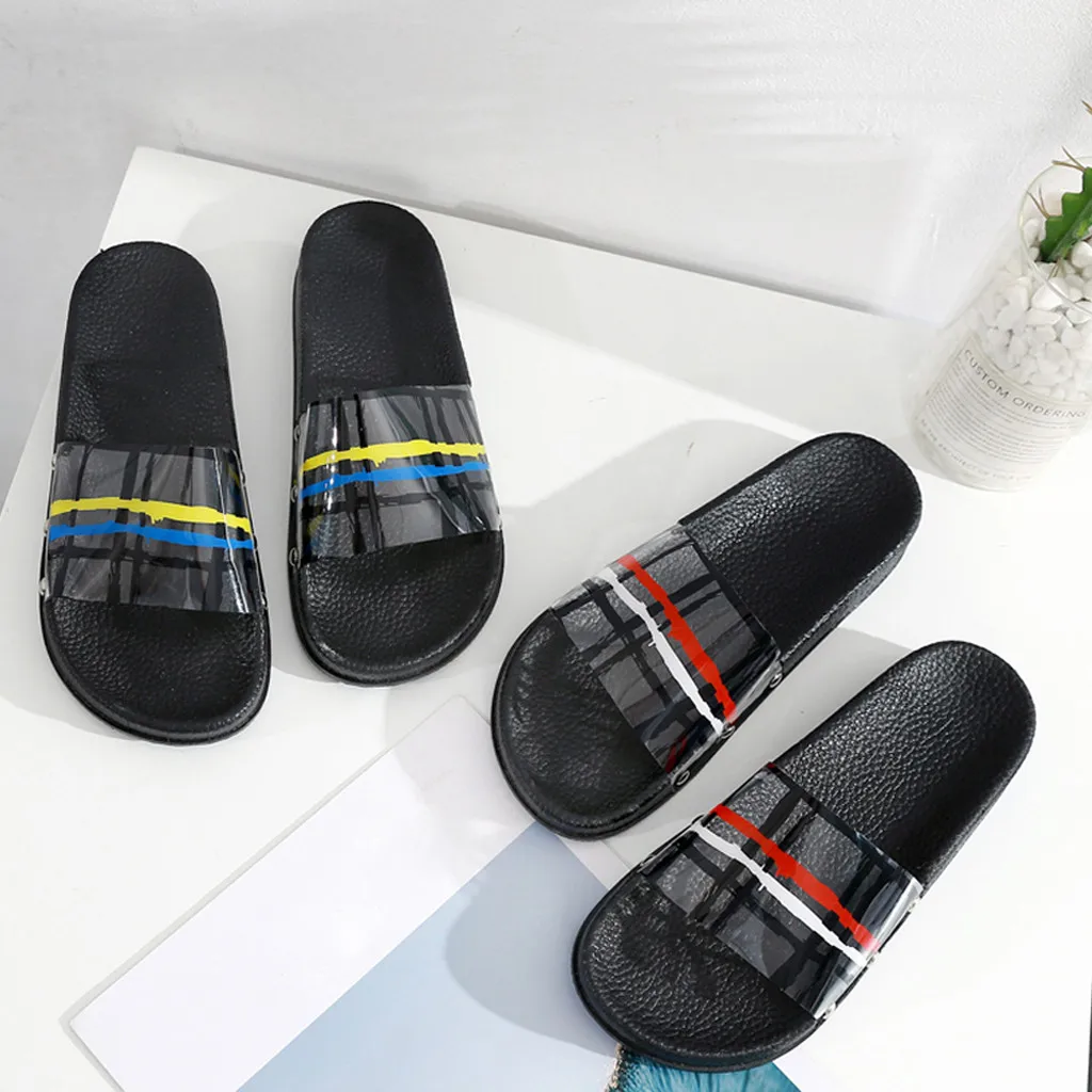

Leisure Transperant Striped Slippers Women Summer Home Slides Fashion Flat Beach Shoes Bathing Sandals Indoor & Outdoor Causal