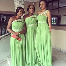 Cheap One Shoulder Chiffon Bridesmaid Dresses 2017 Exquisite Beaded A Line Long Prom Party Gowns Can be customized