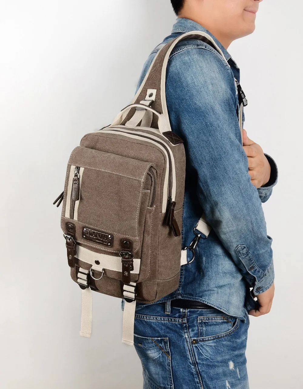 Color : ArmyGreen MATCHANT Large-Capacity Canvas Travel Bag Mens Handbag Casual Wear Shoulder Diagonal Bag