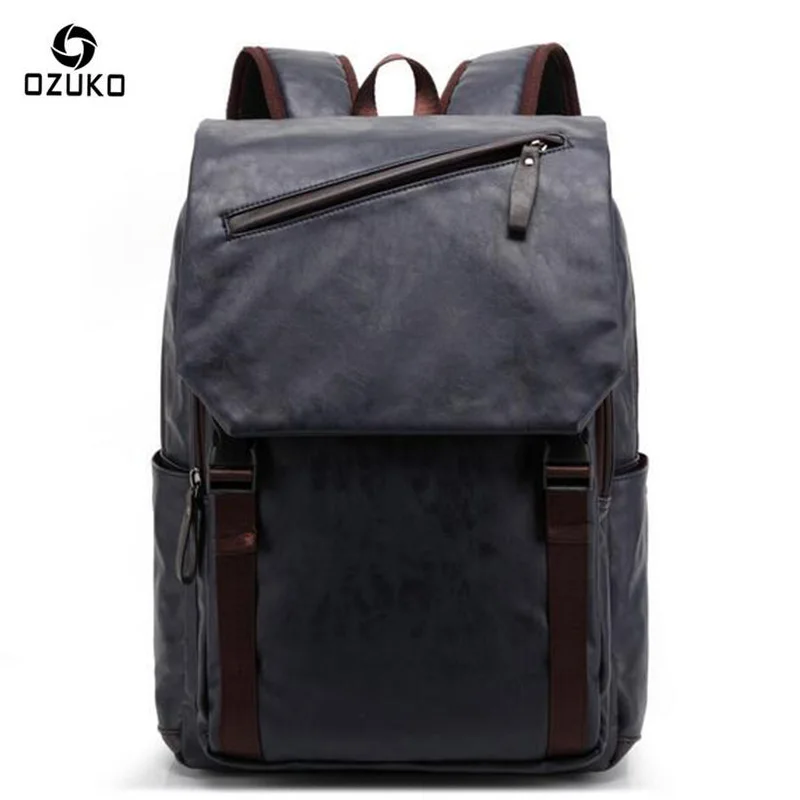 

OZUKO 2018 Men Backpack New Pu Leather Shoulder Bag Leisure Travel Backpack Men College School Bags For Teenagers Fashion Travel