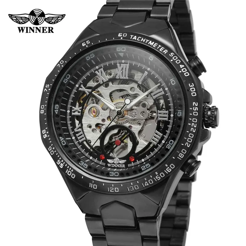 

WINNER Mens Watches Automatic Mechanical Skeleton Top Brand Luxury Rome Men Watch Steel Strap Sport Military Male Clock Hot 0014