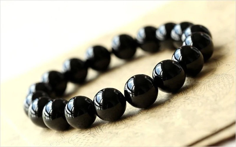 MOROW Unisex New Natural Black Agates Beads Round Jewel Bracelets Fashion Elastic Rope Charm Bracelet for Women Men Gift Jewelry (4)