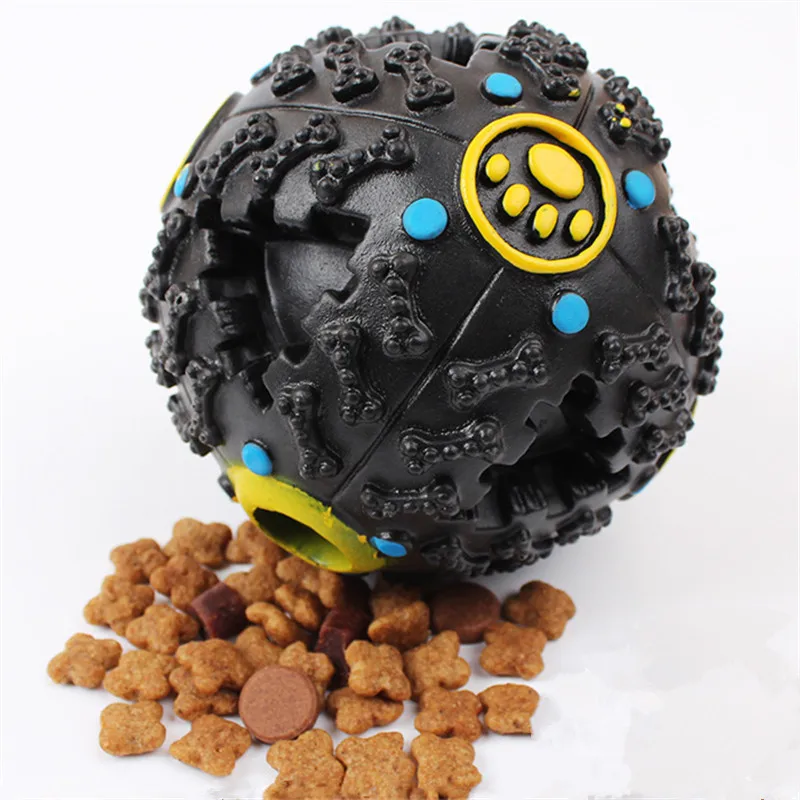 New 7.5cm Funny Pet Food Dispenser Toy Ball Dog Cat Play Squeaky Squeaker Quack Sound Training