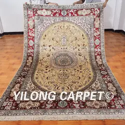 Yilong 6'x9 под старину Восточный ковер шелка медальон светло-желтый персидский ковер ручной (ML078A6x9)