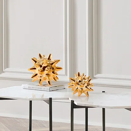 

Modern Gold Sea Urchin Resin metal Ornaments Home Living Room TV Wine Cabinet Display Chinese Model Room Geometric Decorations