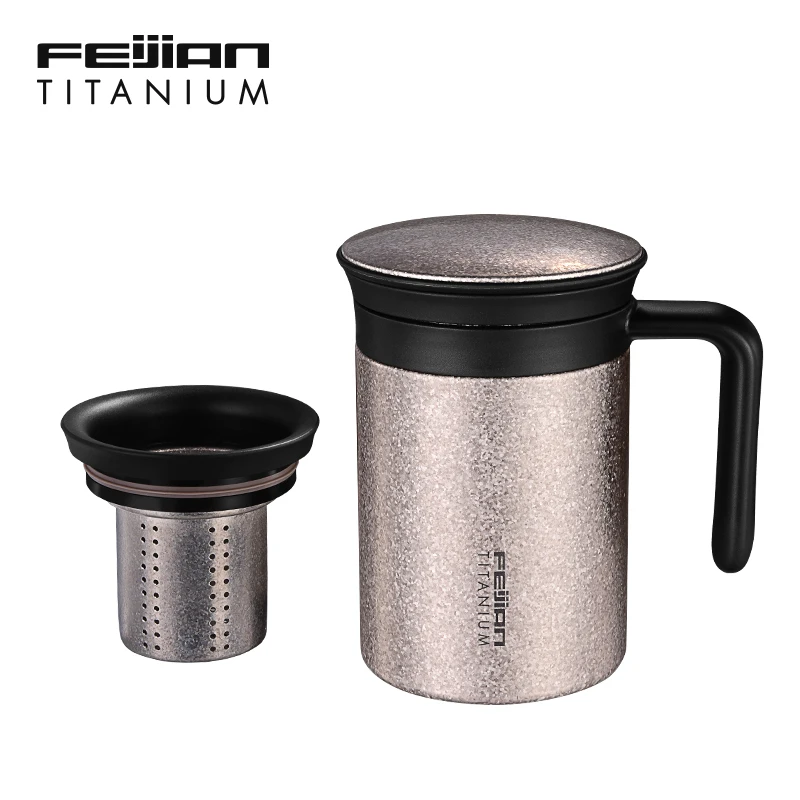 Feijian титановая Термокружка для чая, Термокружка для кофе, автомобильная бутылка с ручкой и ситечком, деликатно упакованная