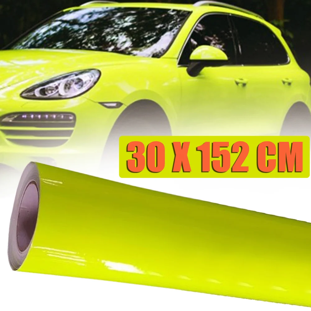 

MAYITR 30x152cm Neon Yellow Foil Film Wrap Bubble Free Car Vinyl Roll Sticker Decal for Car Exterior Styling