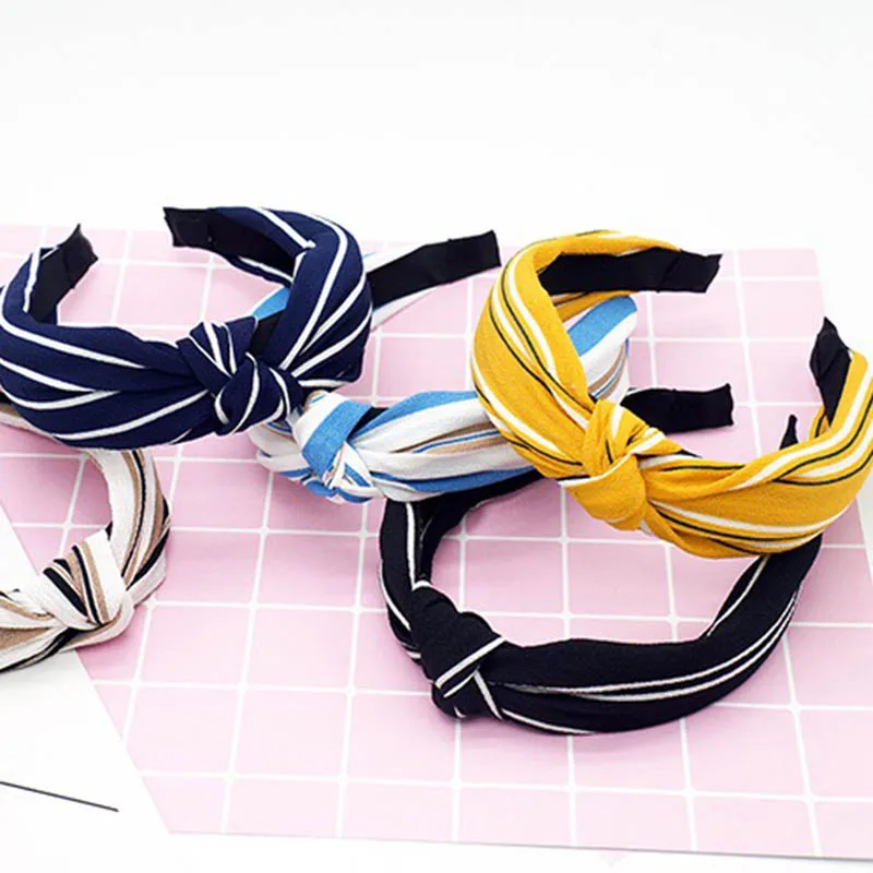 

2019 New Stripe Print Hairband Head Band Women Hair Hoop Cross Top Knot Hair Bands Accessories for Women
