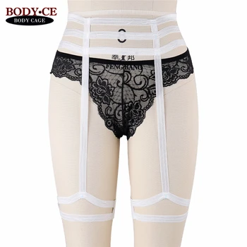 

2017 Womens Sexy Garter Belt White Elastic Leg Garter High Waist Bondage Body Harness Lingerie Goth Harajuku Stocking Suspender