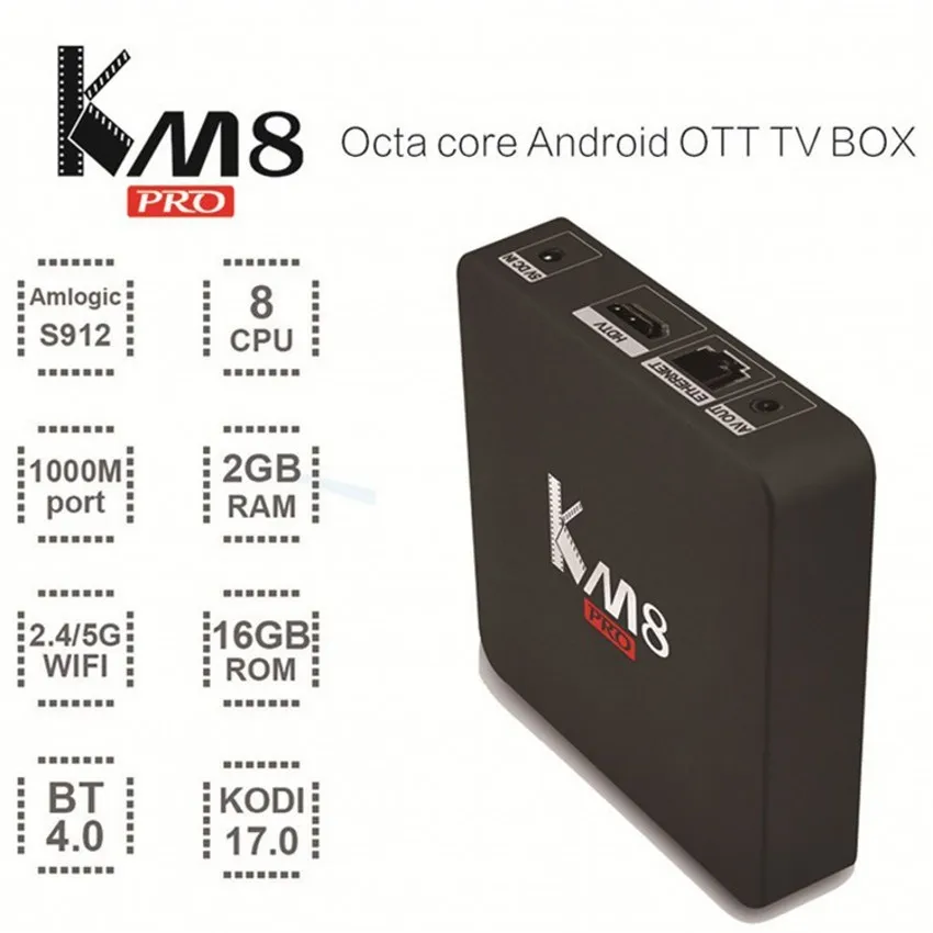 

KM8 Pro Smart TV Box Android 6.0 BT 4.0 with Amlogic S912 Octa Core 2GB/16GB CPU 2.4G/5G WiFi Set-top Boxes Media Player