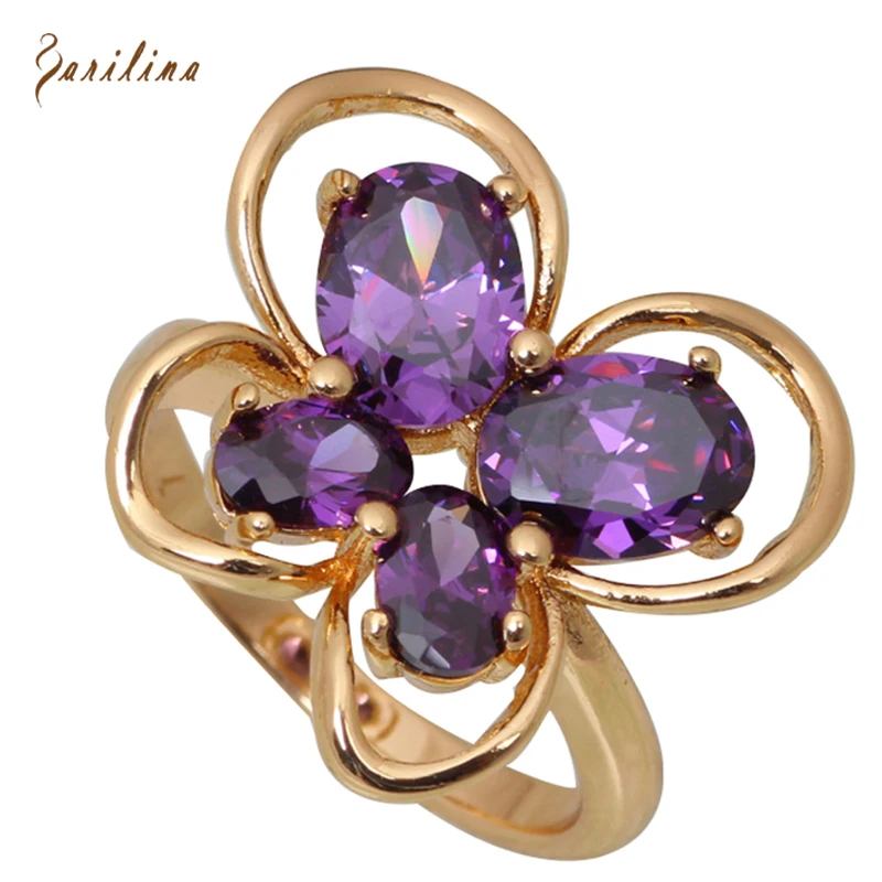 

Fashion cz diamond rings Butterfly Purple Cubic zirconia rings for women fashion jewelry 18K yellow Gold Plated R282