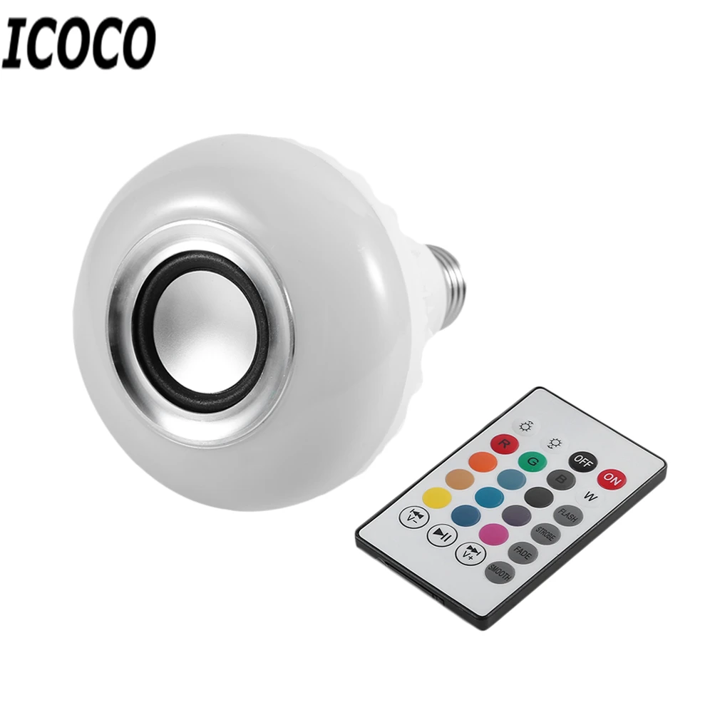 ICOCO 28 светодиодный s 12 W умный беспроводной Bluetooth светодиодный Стереодинамик RGB цветная лампочка свет Музыка лампа+ пульт дистанционного управления Лидер продаж