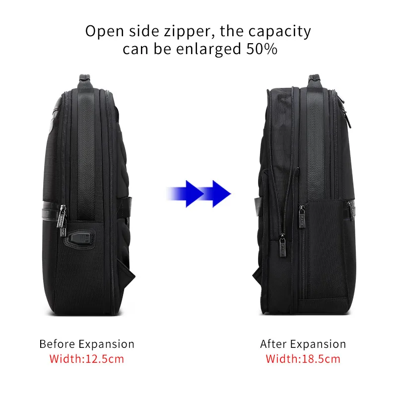 BOPAI, черный мужской рюкзак, водонепроницаемый, на молнии, для передней сумки, мужской бизнес рюкзак для путешествий, 15,6 дюймов, рюкзак для компьютера, mochila