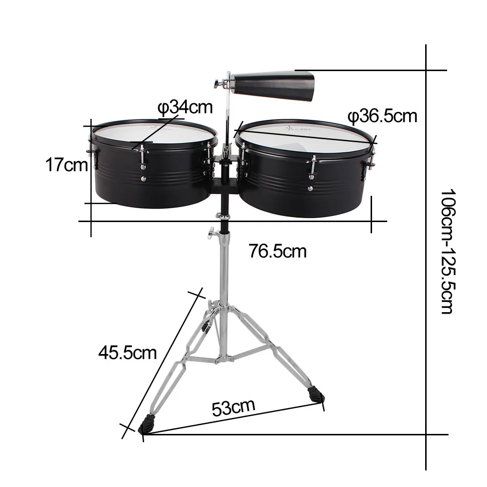 Высокое качество 1" и 14" Timbales барабанный набор с подставкой и колокольчиком