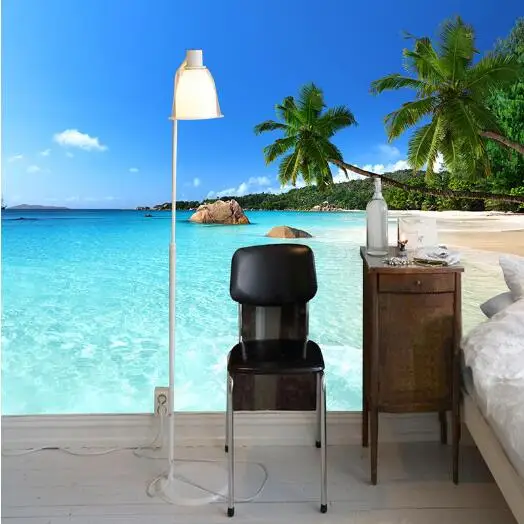 Custom 3D Photo Wallpaper Seascape Beach Palm Wall Covering Mural Roll For Living Room Bedroom Background Wallpaper De Parede Custom 3D Photo Wallpaper Seascape Beach Palm Wall Covering Mural Roll For Living Room Bedroom Background Wallpaper De Parede