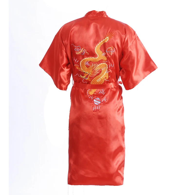Черный китайский Мужской Атласный шелковый халат с вышивкой Дракон кимоно банное платье унисекс свободный халат Размер M L XL XXL XXXL D0317