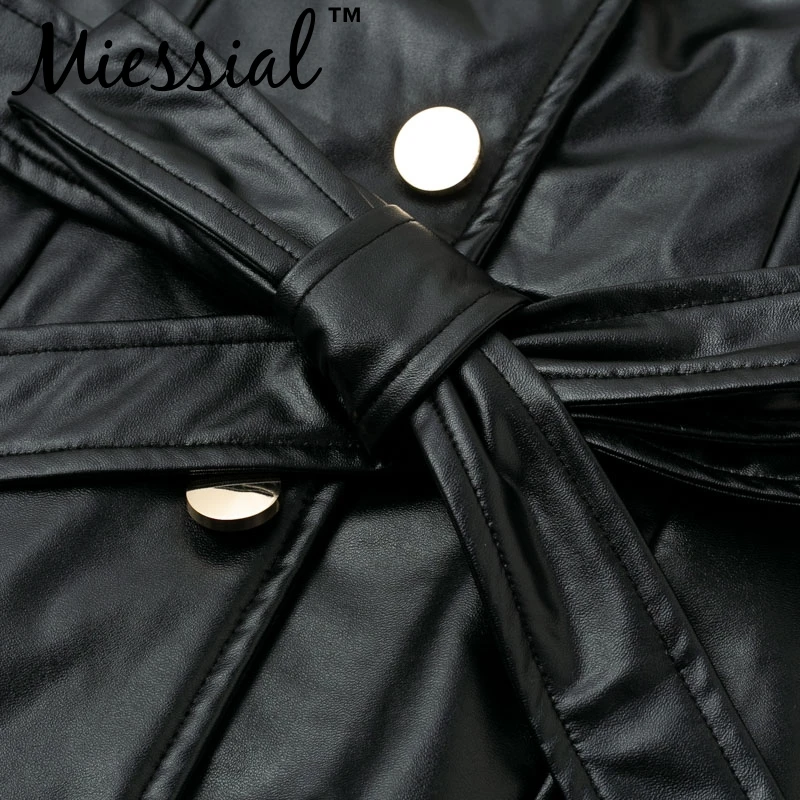 Miessial, сексуальное черное облегающее платье из искусственной кожи, женское осеннее платье на пуговицах со шнуровкой и поясом, женские элегантные вечерние короткое Клубное платье на зиму