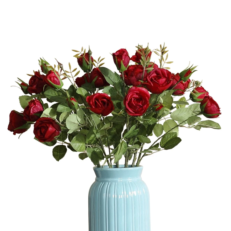 

5 heads Red Rose Spray Table Decorative Rose Flower Artificial Wedding Faux Flower Party Event Peony Silk Flower Free Shipping