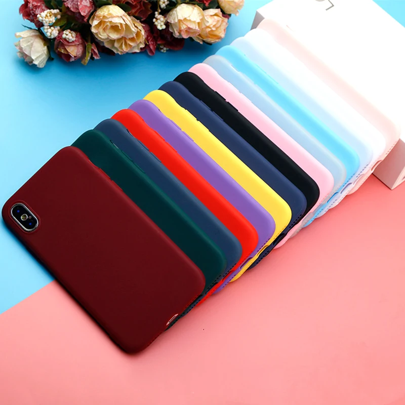 

Retro Wine Red Yellow Candy Phone Case for Iphone 8 7 7 plus XS Max XR 5 SE 6 6s Case Simple Lover TPU Silicone Scrub Case Cover