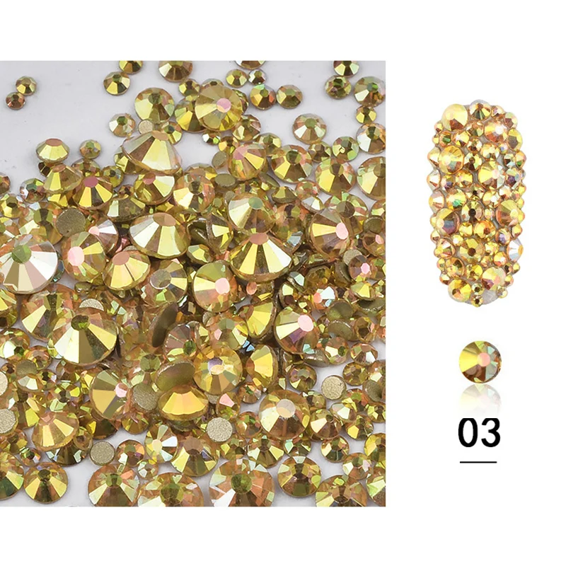 SS3-SS20 1440 шт./упак. Стекло блестящие стразы на ногти для украшения для ногтей Кристаллы смешанные Размеры золото АВ Цвет 3D нейл-арта