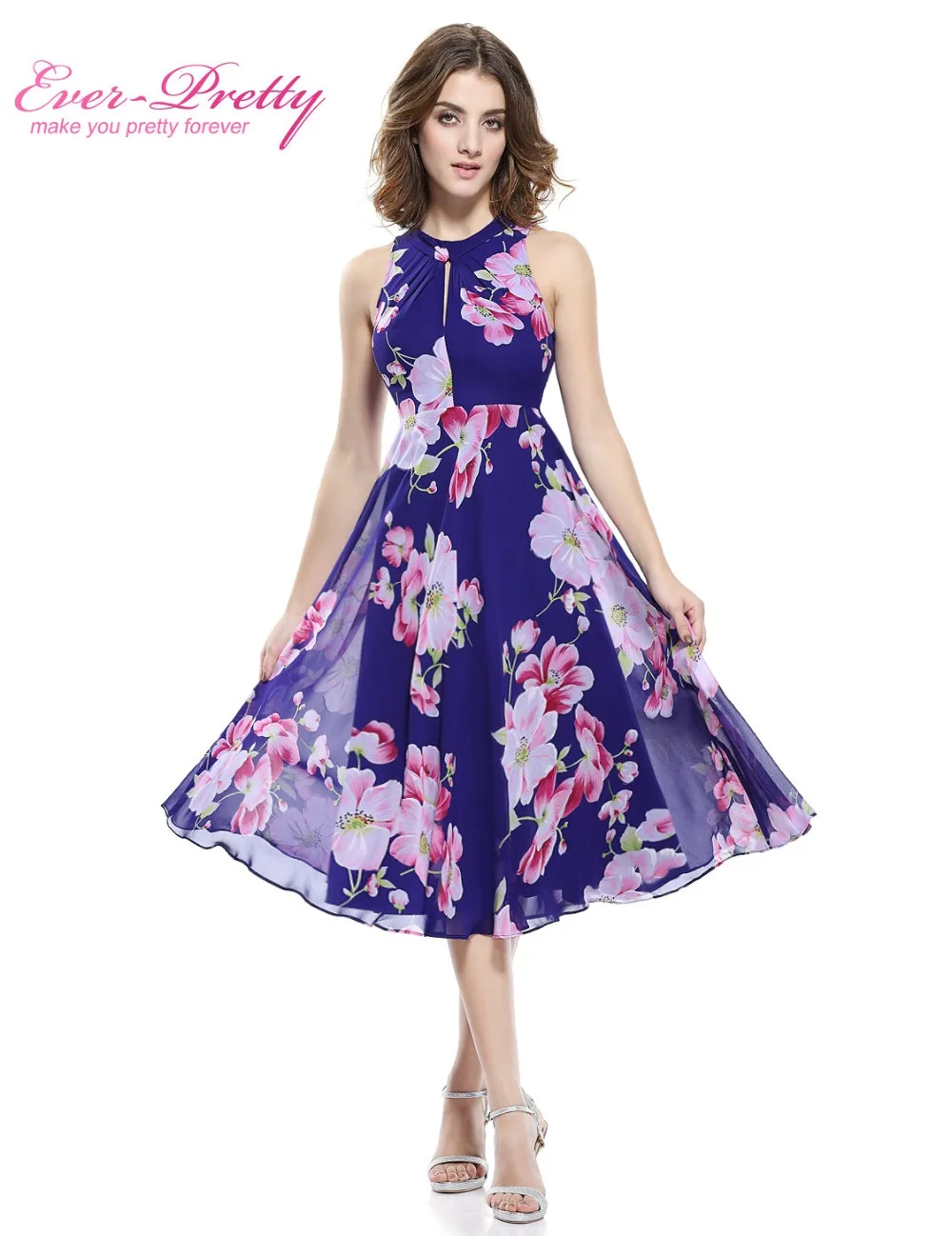 Short Cocktail Dresses Plus Size Ever Pretty 05452 2018 Summer Flower Floral Print Dress Formal