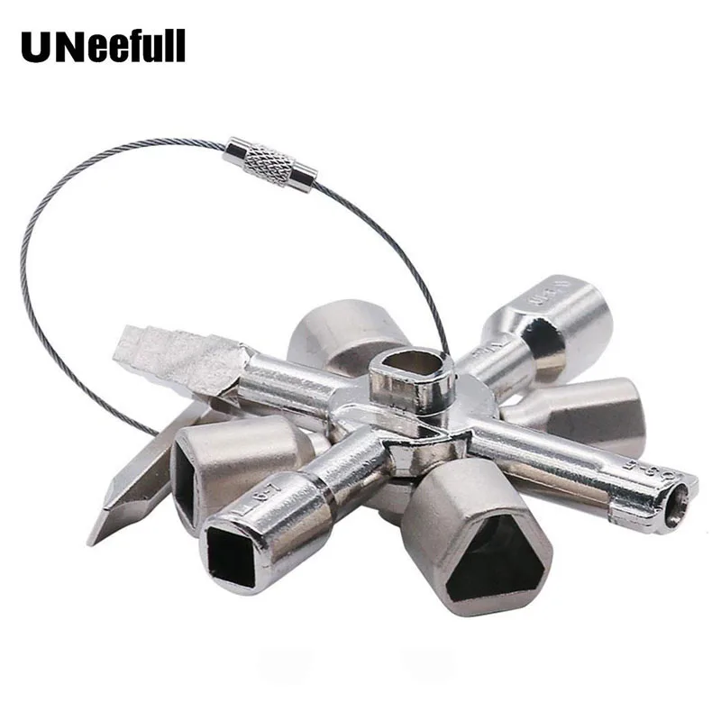 

UNeefull 10 in 1 Multi-function Zinc Alloy Electric Control Cabinet Triangle Key Wrench Elevator Train Door Water meter Valve