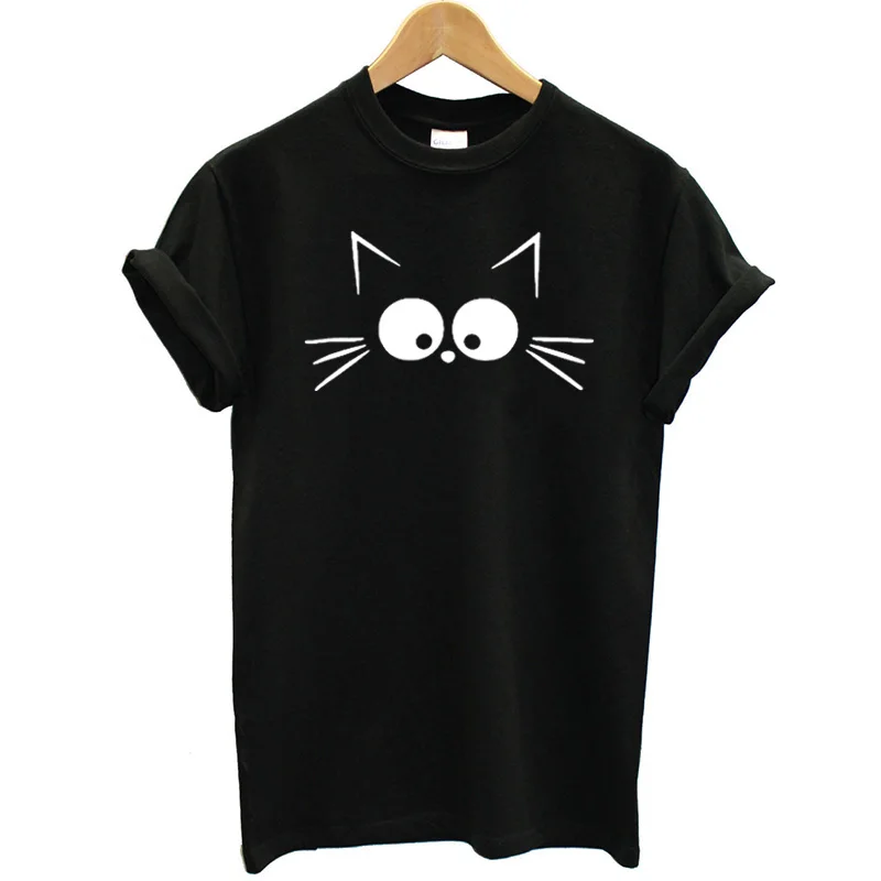 Хлопковая женская футболка с коротким рукавом, свободные летние топы, уличная одежда с принтом кота, женская футболка, Повседневная бордовая одежда размера плюс