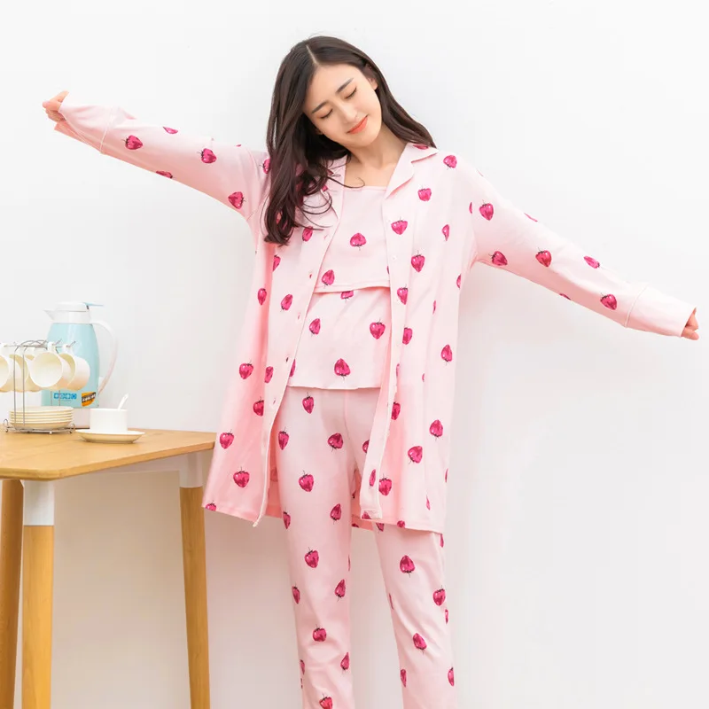 2018 new autumn/winter breast-feeding clothes three-piece suit cotton maternity clothes   pregnancy sleepwear   nursing pajamas