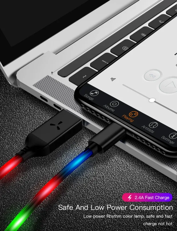 2.4A светодиодный USB кабель type C usb-c кабель передачи данных для быстрой зарядки зарядное устройство для Xiaomi huawei samsung S9 S8 умный голосовой контроль светодиодный кабель