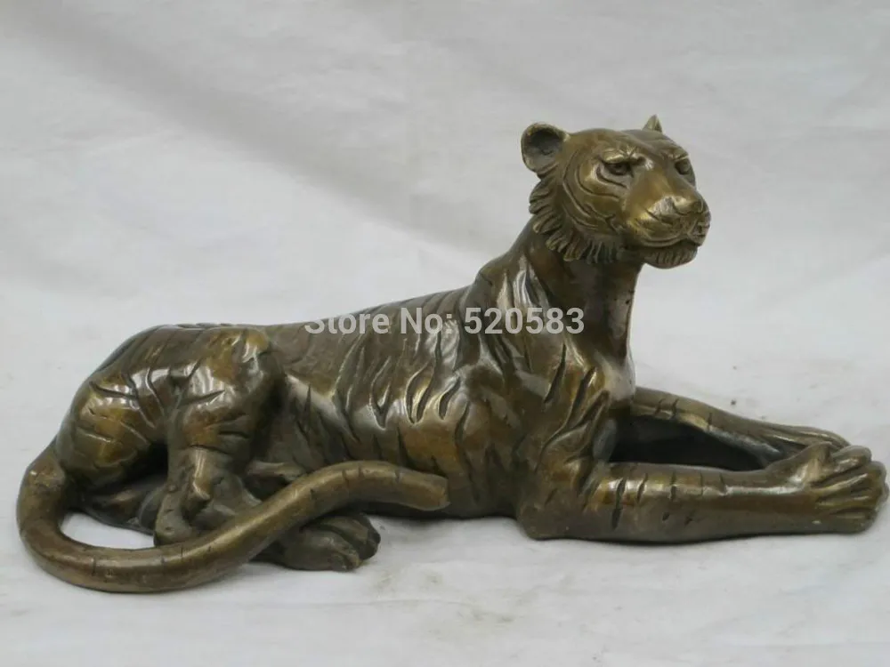 

14"China Sino pure Bronze Animals Wild Animal Tiger lie prostrate statue