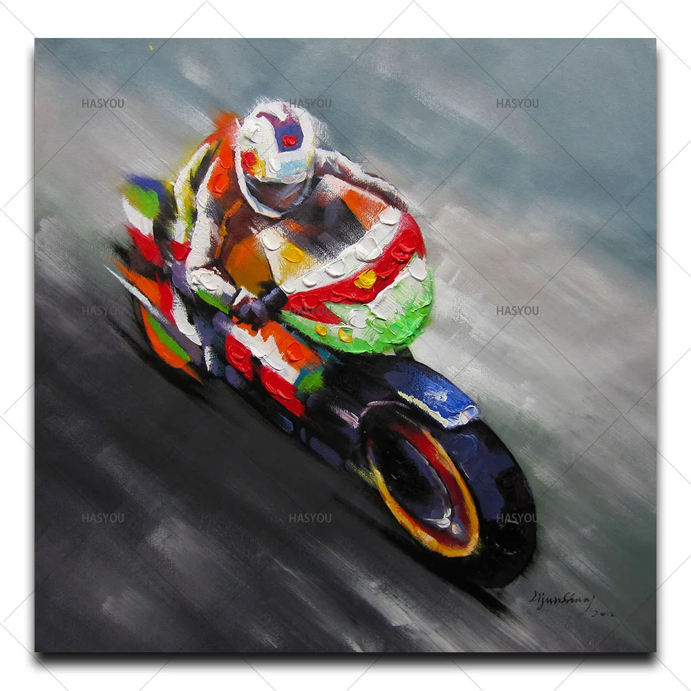 New Cool Style Street Wall Art Abstract Modern Motorbike Men With Sunglasses 50% Hand Painted Canvas Oil Painting Skilful | Дом и сад